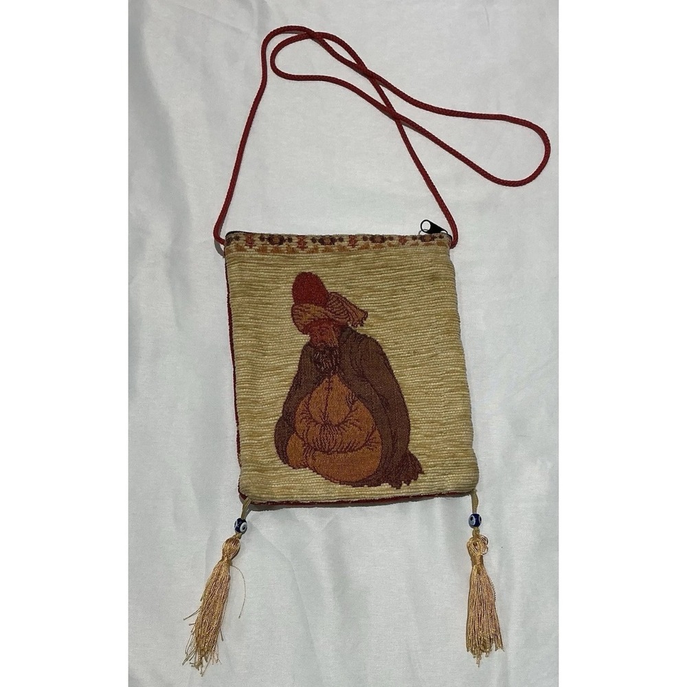 Necati Turkish Tapestry Crossbody Bag Womens Tan Rumi Whirling Dervish Evil Eye
